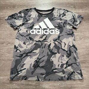 Adidas Shirt Youth Boys Large 14 - 16 Camo Gray‎ Trefoil Short Sleeve Casual
